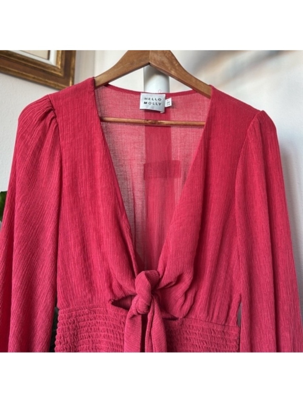 Hello Molly  Lost Somebody Gauze Long Sleeve Mini Dress Sz S/4 Front Tie Ruffles - Picture 7 of 16